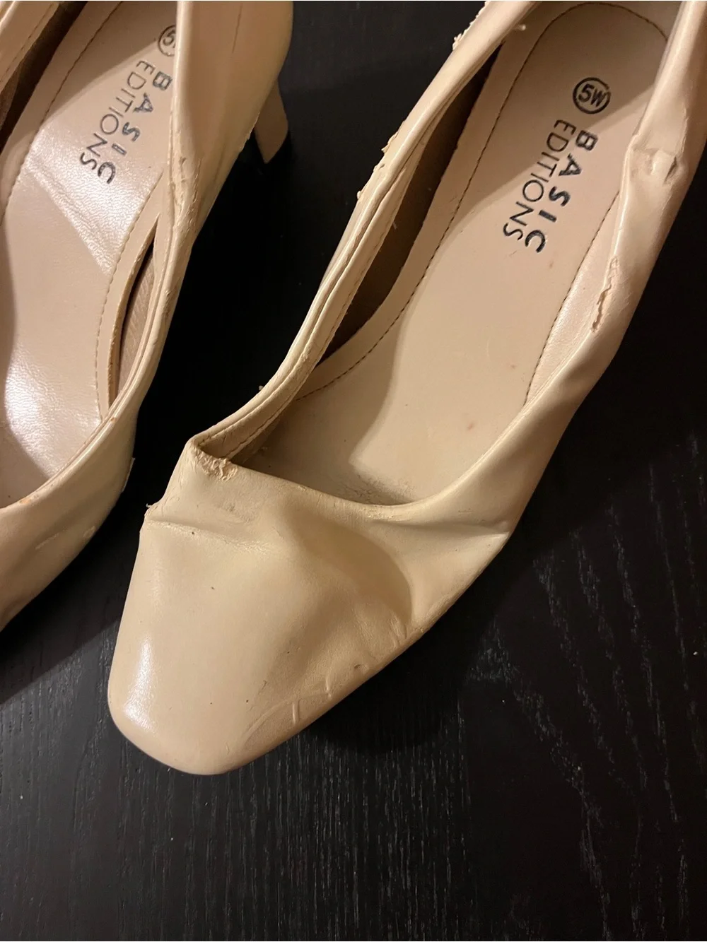 Basic Editions Beige Cream Kitten Heels Pumps Slip On Shoes Size 5W Wide